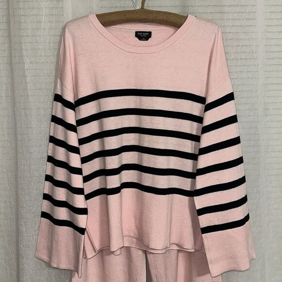 kate spade LβPink Black Stripe Crewneck Knit Long Sleeve Pant Lounge PJ Outfit - Picture 10 of 17